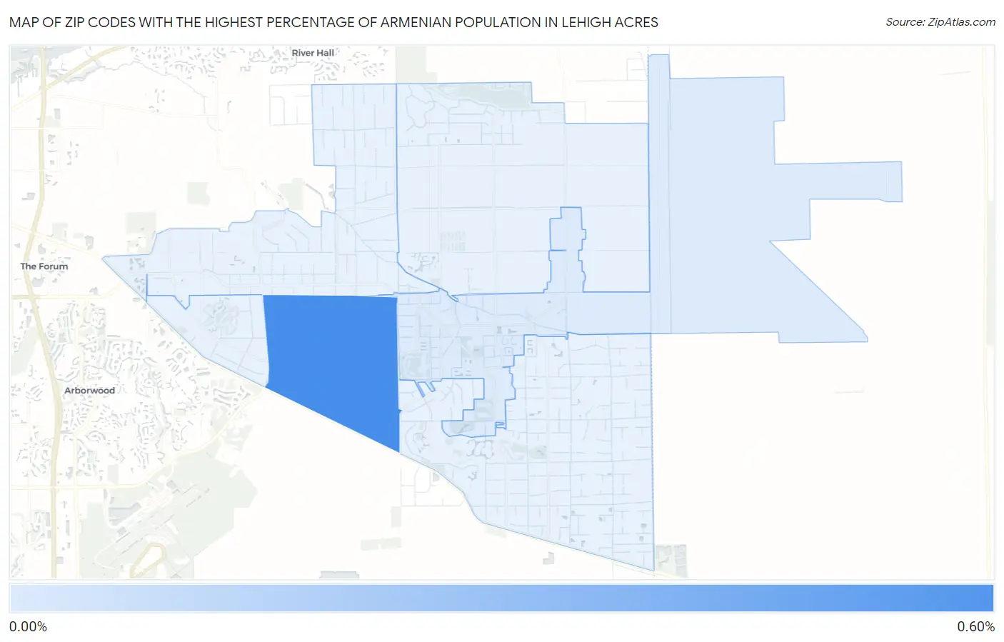 Zip Codes with the Highest Percentage of Armenian Population in Lehigh Acres Map