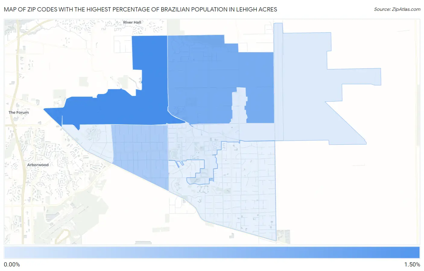 Zip Codes with the Highest Percentage of Brazilian Population in Lehigh Acres Map