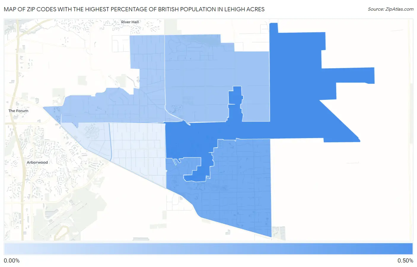 Zip Codes with the Highest Percentage of British Population in Lehigh Acres Map