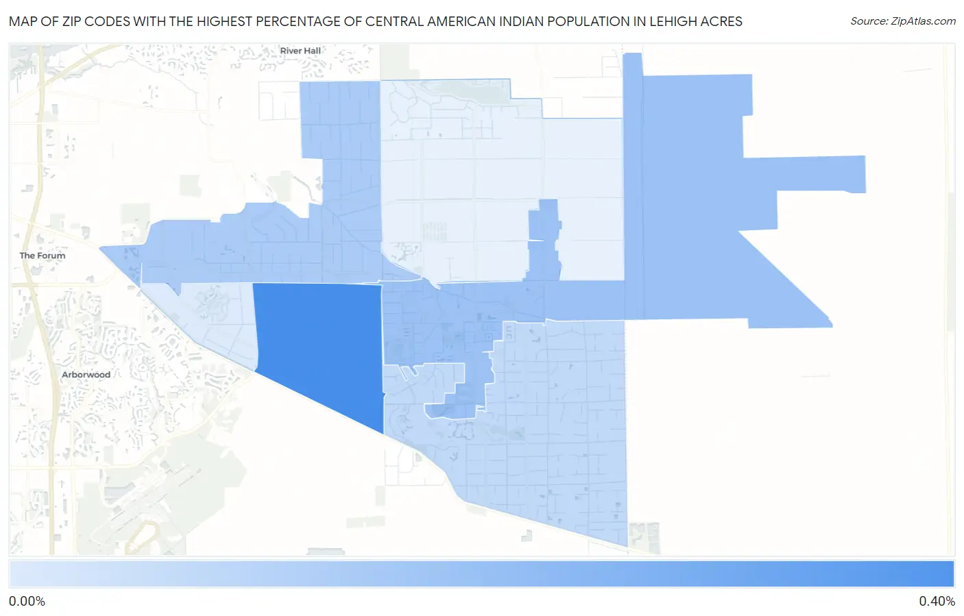 Zip Codes with the Highest Percentage of Central American Indian Population in Lehigh Acres Map