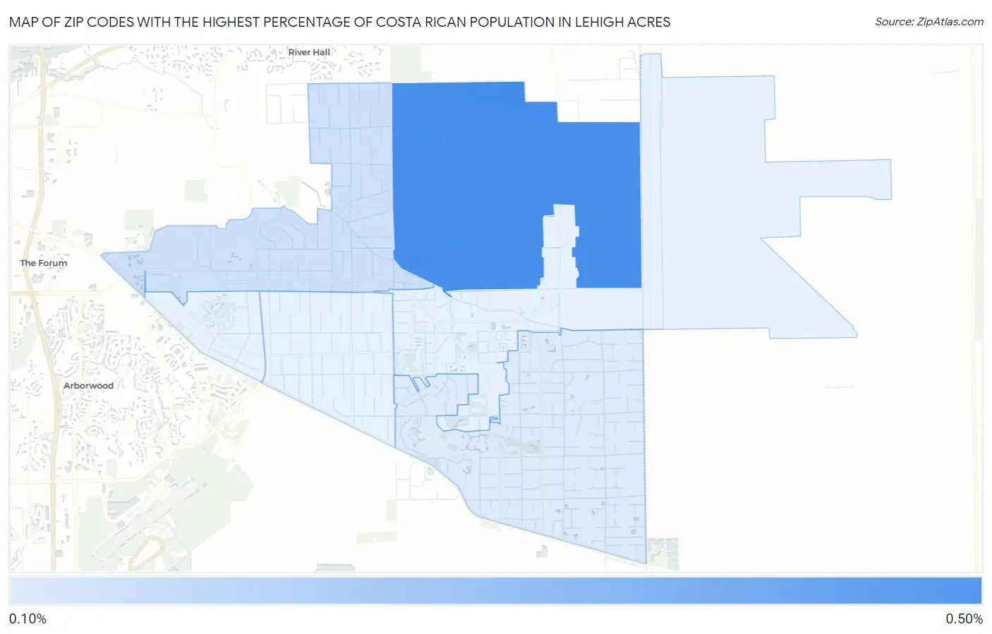 Zip Codes with the Highest Percentage of Costa Rican Population in Lehigh Acres Map
