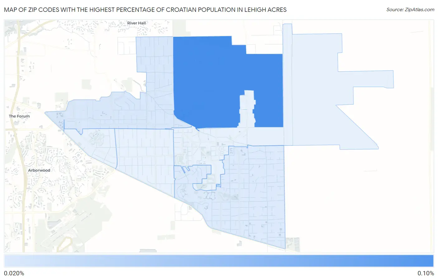Zip Codes with the Highest Percentage of Croatian Population in Lehigh Acres Map