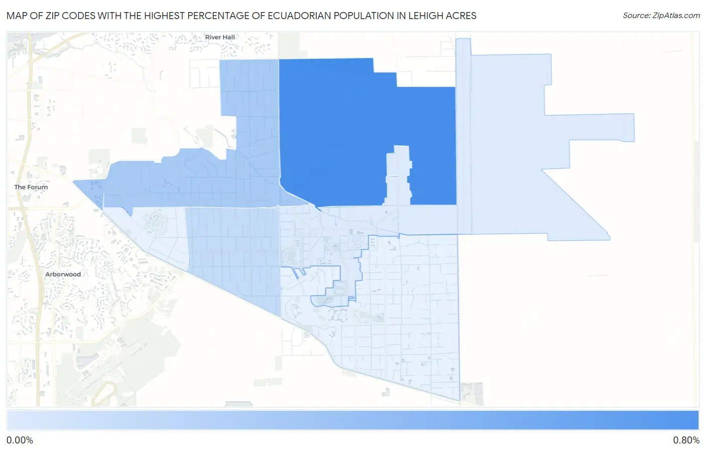 Zip Codes with the Highest Percentage of Ecuadorian Population in Lehigh Acres Map