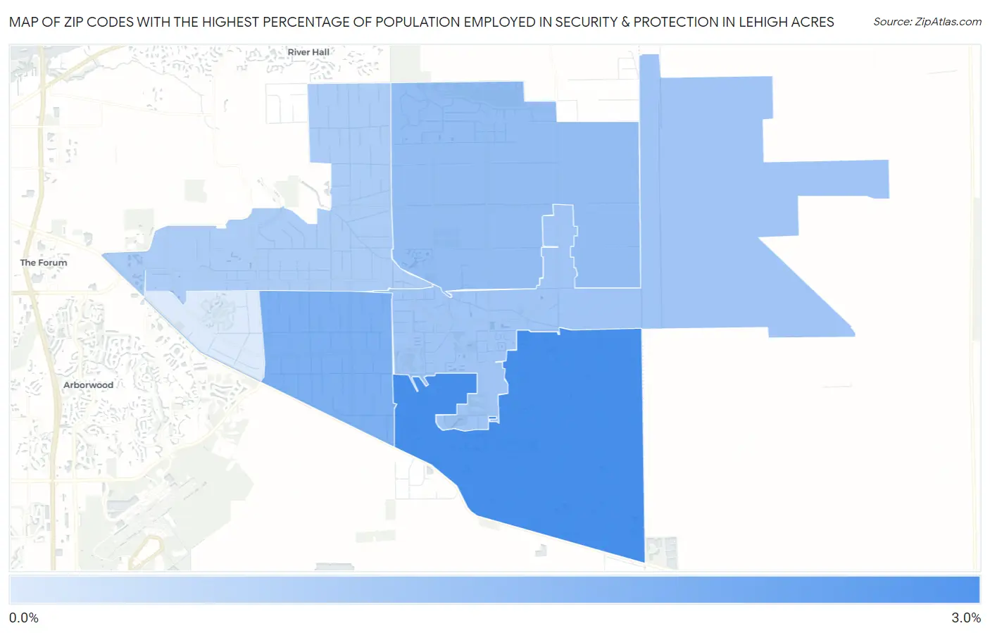 Zip Codes with the Highest Percentage of Population Employed in Security & Protection in Lehigh Acres Map