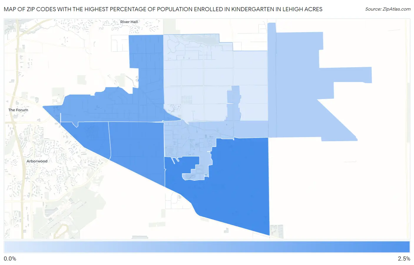Zip Codes with the Highest Percentage of Population Enrolled in Kindergarten in Lehigh Acres Map