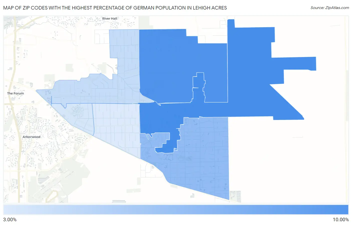 Zip Codes with the Highest Percentage of German Population in Lehigh Acres Map