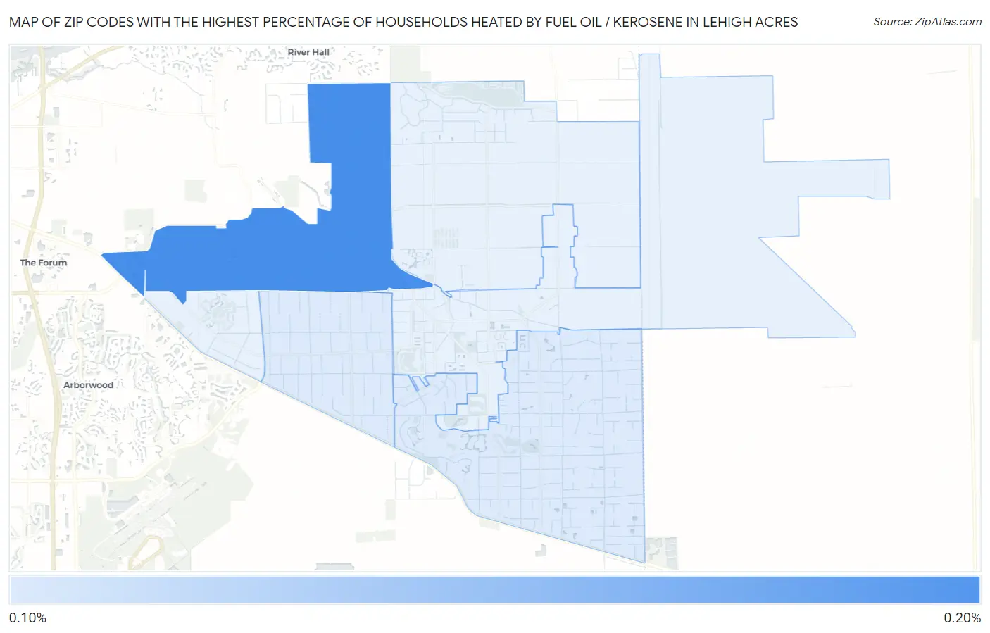 Zip Codes with the Highest Percentage of Households Heated by Fuel Oil / Kerosene in Lehigh Acres Map