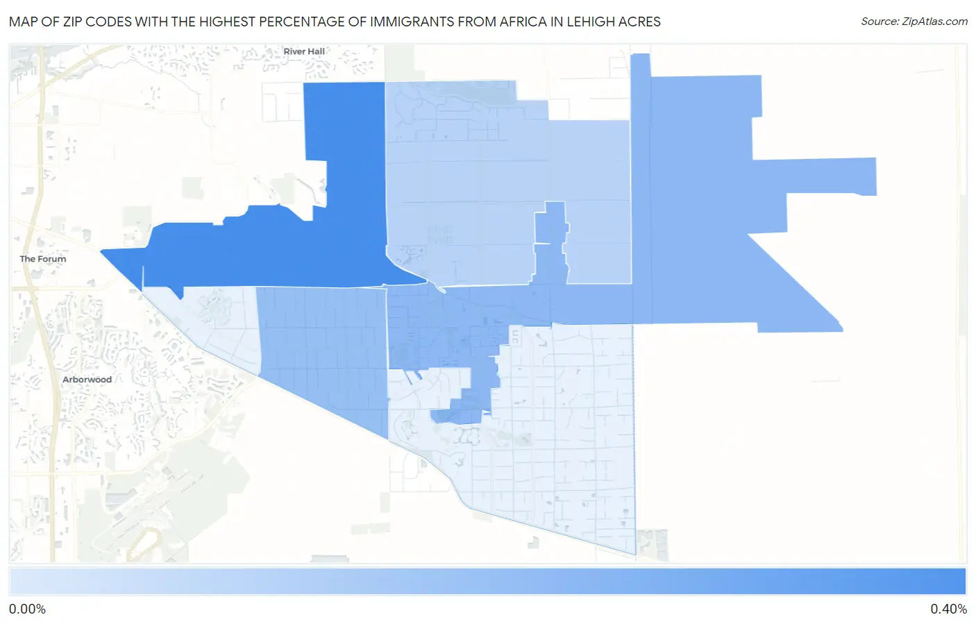 Zip Codes with the Highest Percentage of Immigrants from Africa in Lehigh Acres Map