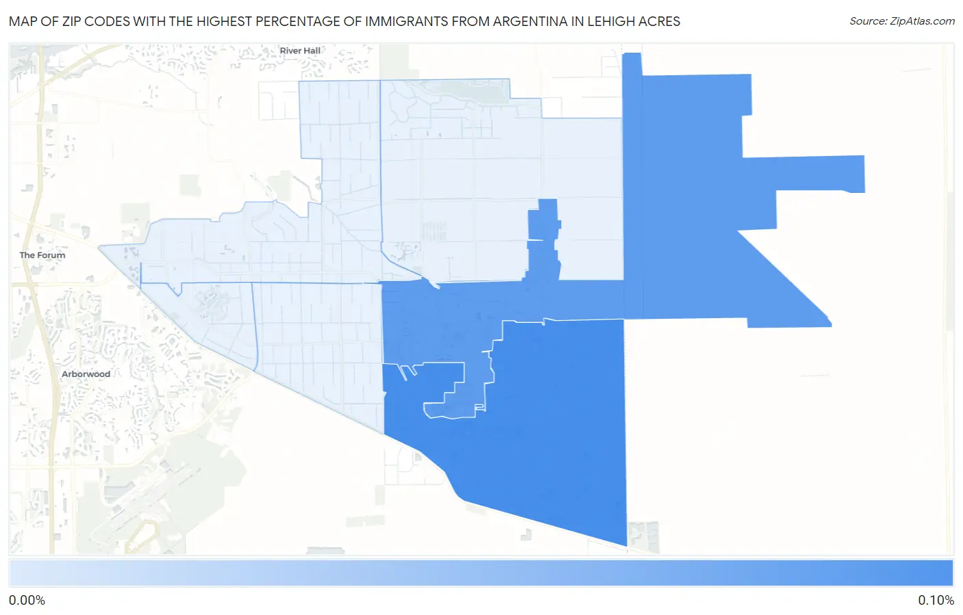 Zip Codes with the Highest Percentage of Immigrants from Argentina in Lehigh Acres Map