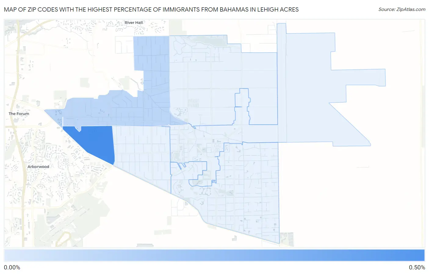 Zip Codes with the Highest Percentage of Immigrants from Bahamas in Lehigh Acres Map