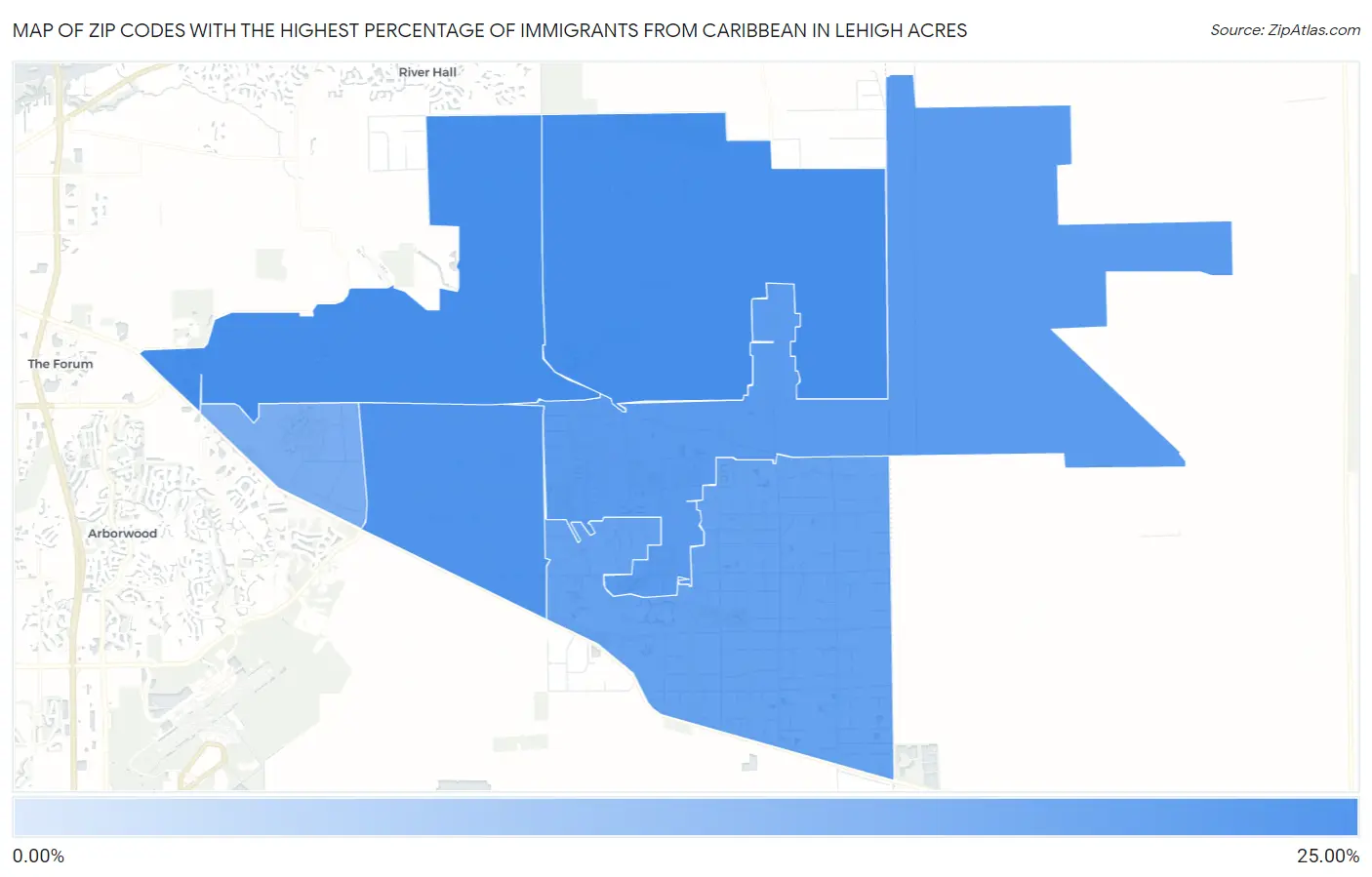Zip Codes with the Highest Percentage of Immigrants from Caribbean in Lehigh Acres Map