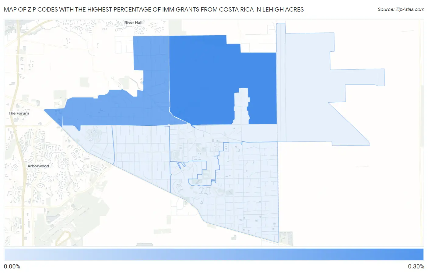Zip Codes with the Highest Percentage of Immigrants from Costa Rica in Lehigh Acres Map