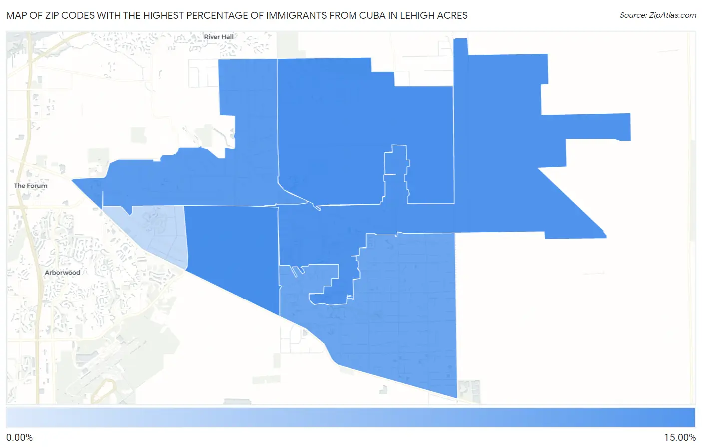Zip Codes with the Highest Percentage of Immigrants from Cuba in Lehigh Acres Map
