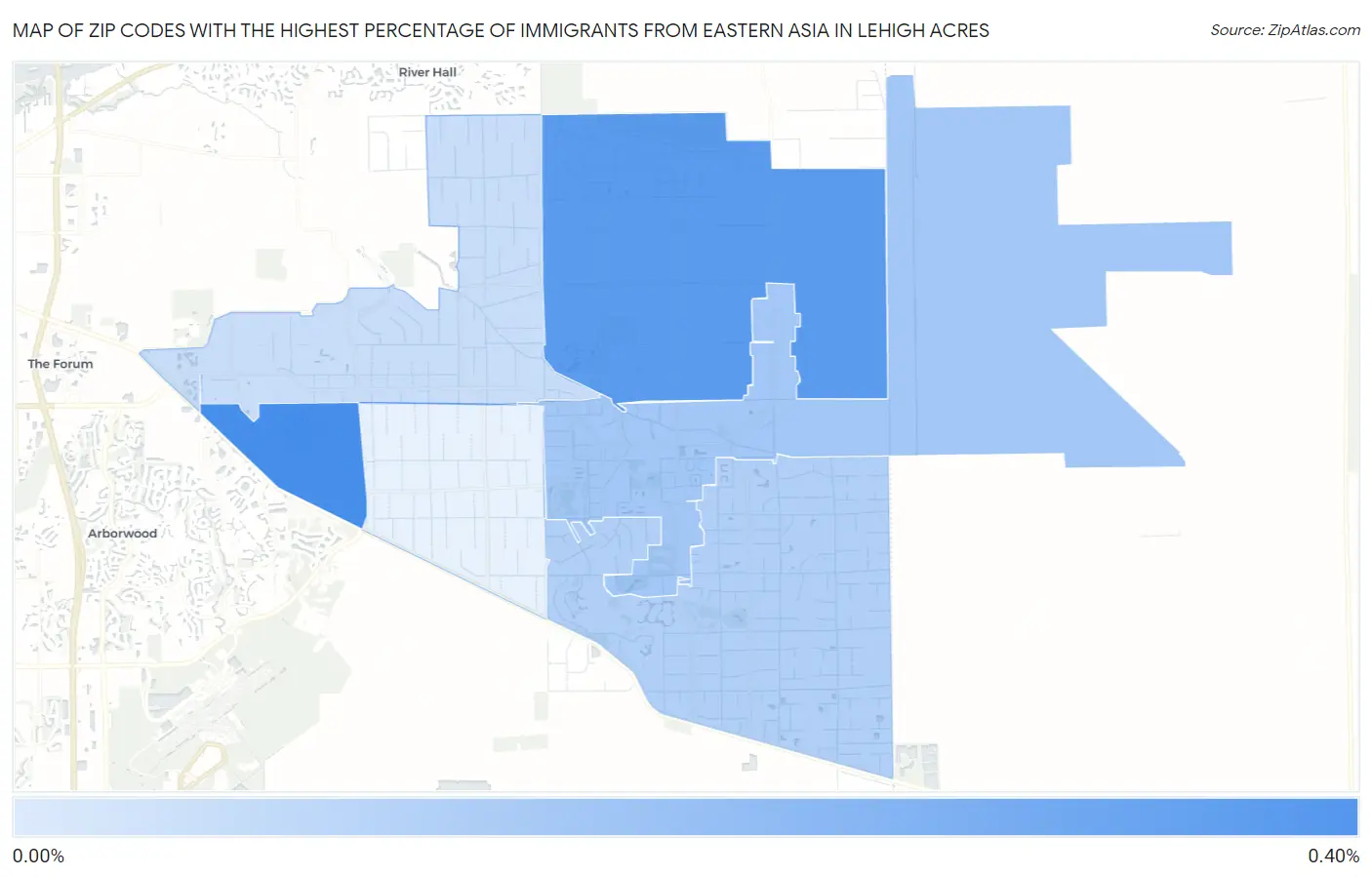 Zip Codes with the Highest Percentage of Immigrants from Eastern Asia in Lehigh Acres Map