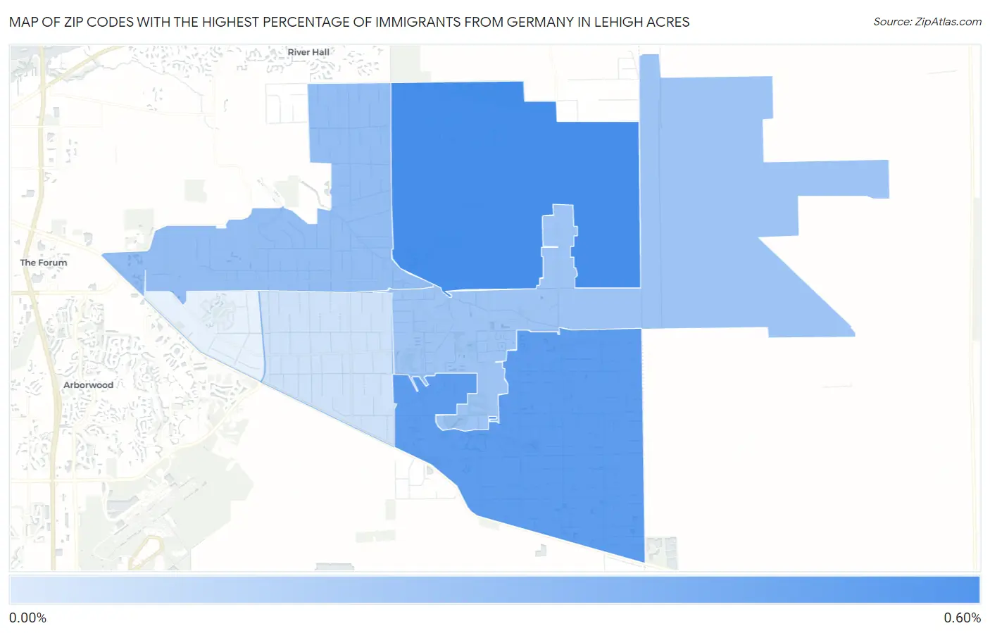 Zip Codes with the Highest Percentage of Immigrants from Germany in Lehigh Acres Map