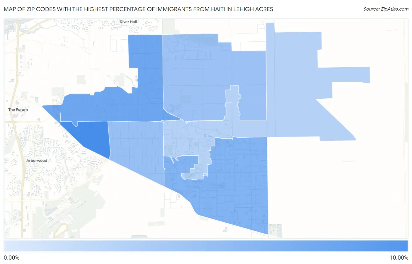 Zip Codes with the Highest Percentage of Immigrants from Haiti in Lehigh Acres Map
