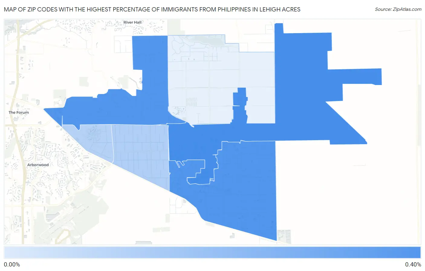 Zip Codes with the Highest Percentage of Immigrants from Philippines in Lehigh Acres Map