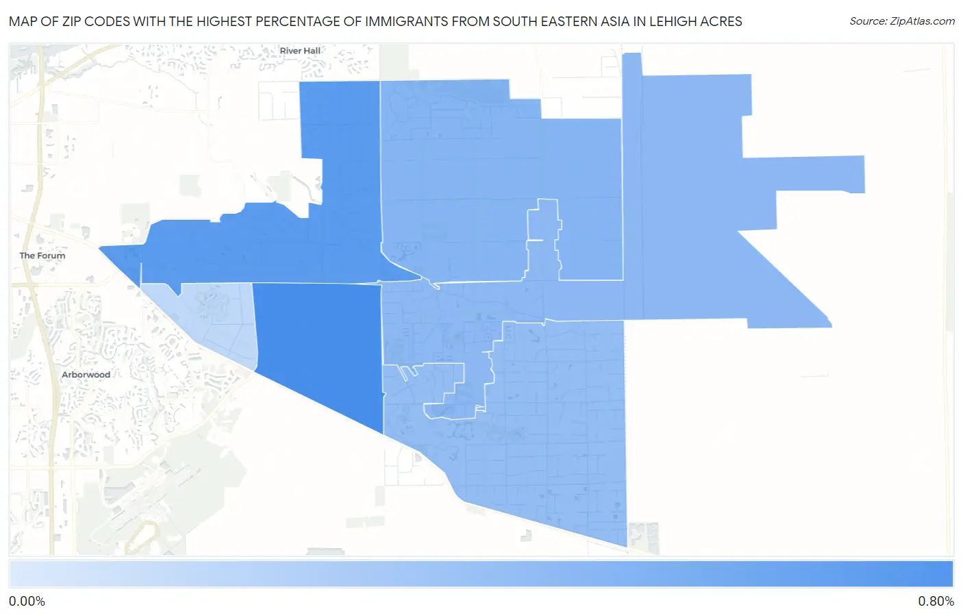 Zip Codes with the Highest Percentage of Immigrants from South Eastern Asia in Lehigh Acres Map