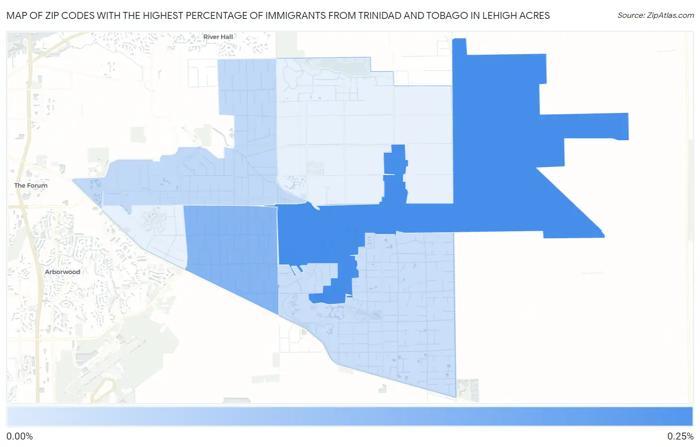 Zip Codes with the Highest Percentage of Immigrants from Trinidad and Tobago in Lehigh Acres Map