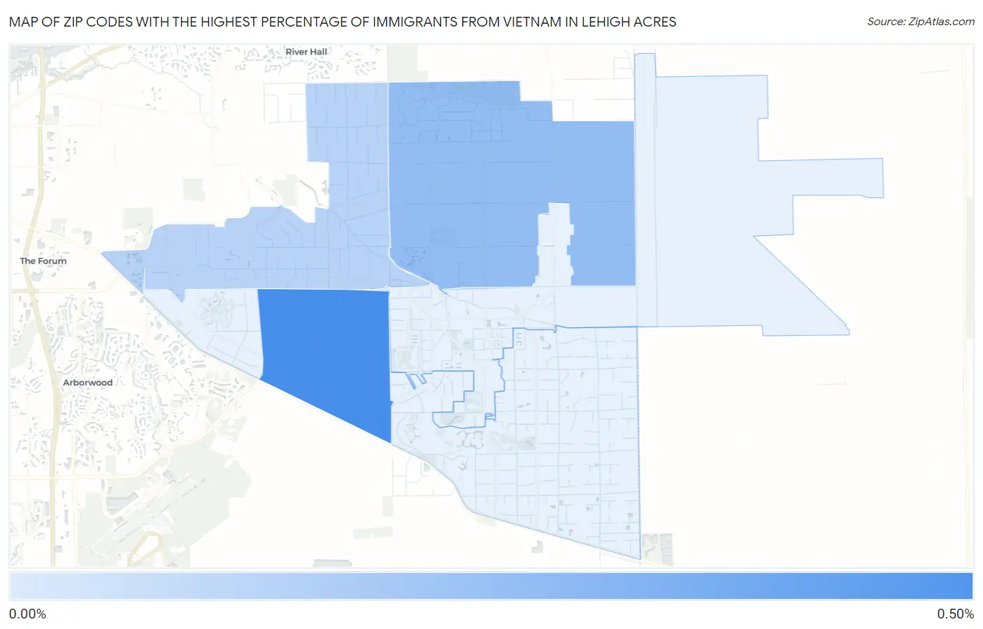 Zip Codes with the Highest Percentage of Immigrants from Vietnam in Lehigh Acres Map