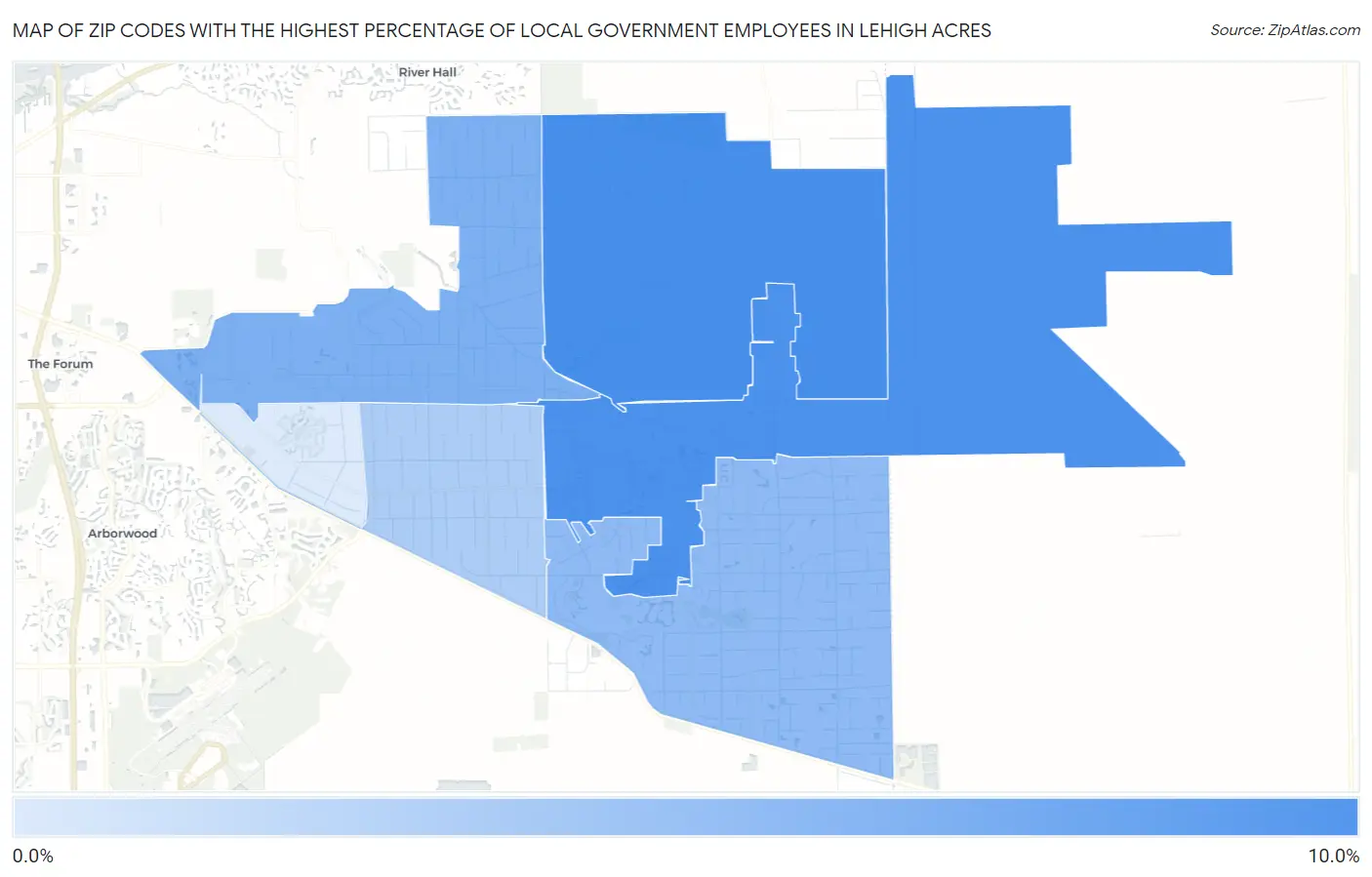 Zip Codes with the Highest Percentage of Local Government Employees in Lehigh Acres Map