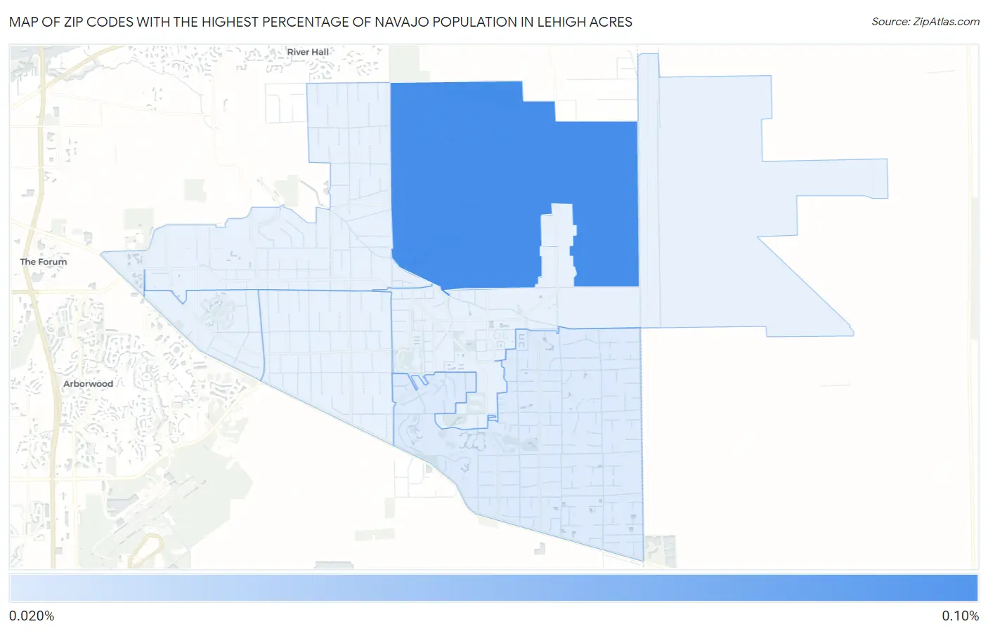 Zip Codes with the Highest Percentage of Navajo Population in Lehigh Acres Map