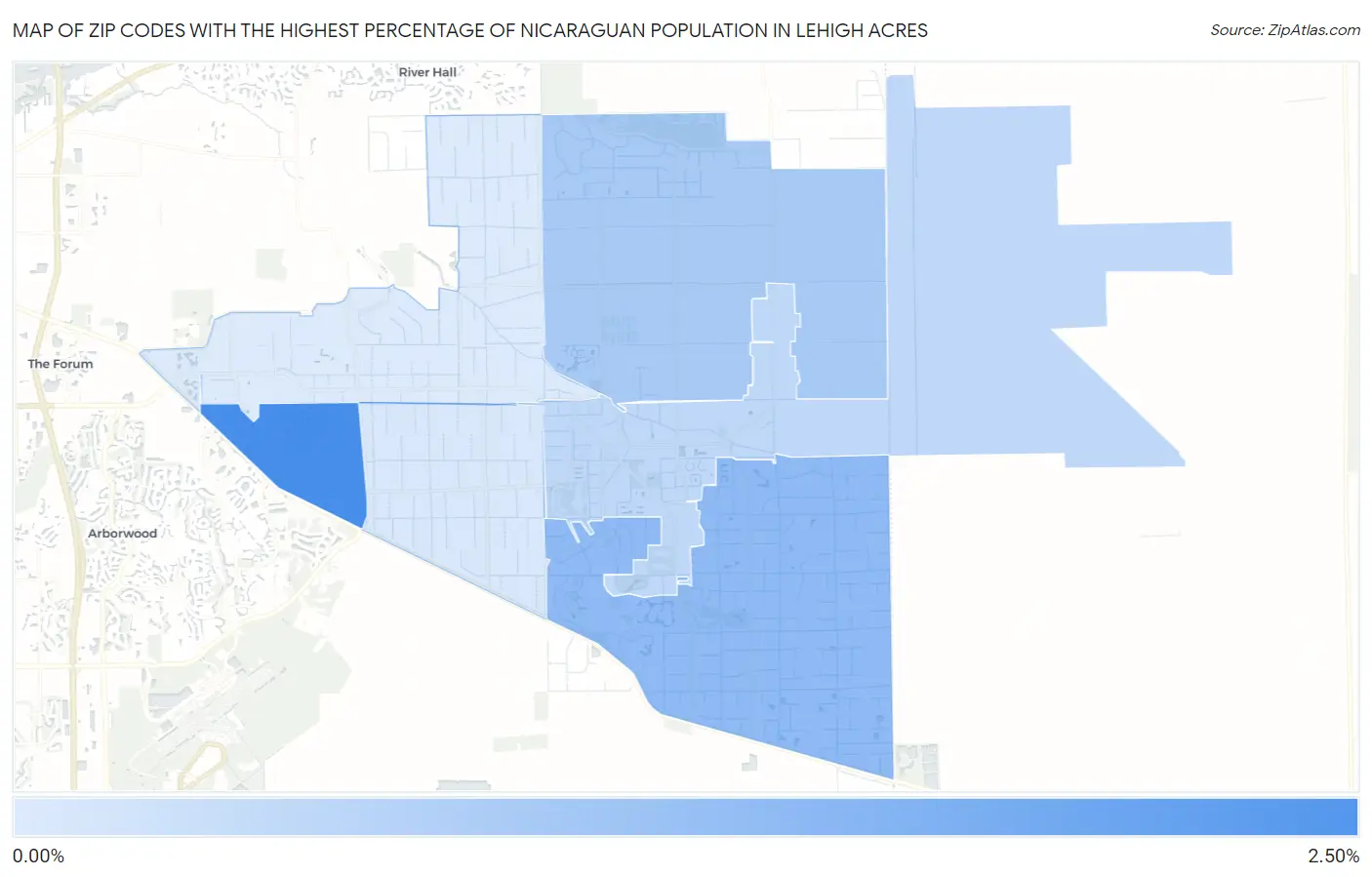 Zip Codes with the Highest Percentage of Nicaraguan Population in Lehigh Acres Map