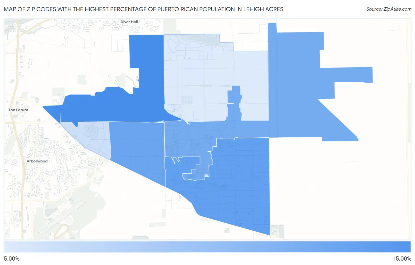 Zip Codes with the Highest Percentage of Puerto Rican Population in Lehigh Acres Map