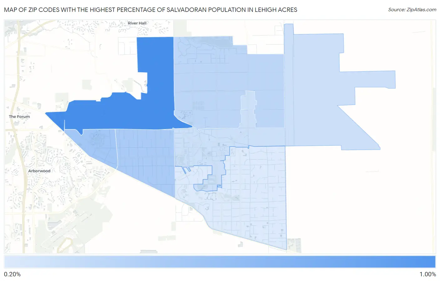 Zip Codes with the Highest Percentage of Salvadoran Population in Lehigh Acres Map