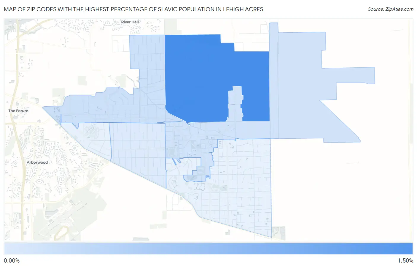 Zip Codes with the Highest Percentage of Slavic Population in Lehigh Acres Map