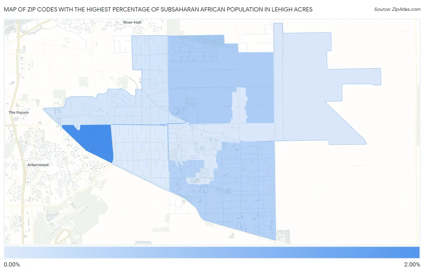 Zip Codes with the Highest Percentage of Subsaharan African Population in Lehigh Acres Map