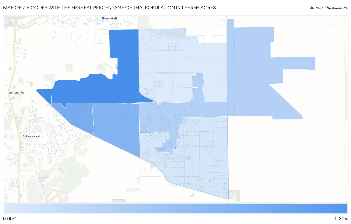 Zip Codes with the Highest Percentage of Thai Population in Lehigh Acres Map