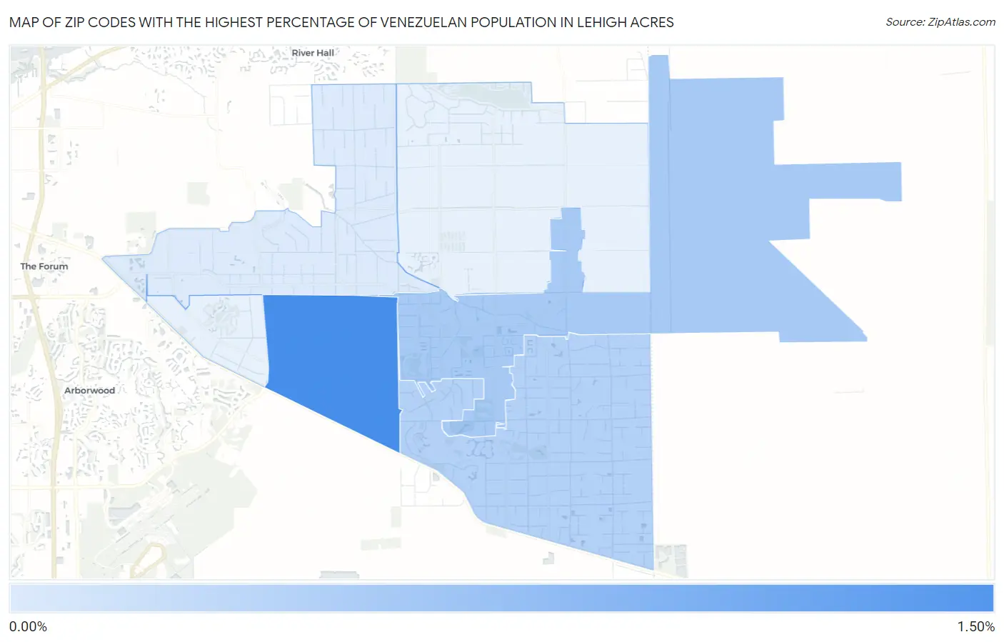 Zip Codes with the Highest Percentage of Venezuelan Population in Lehigh Acres Map