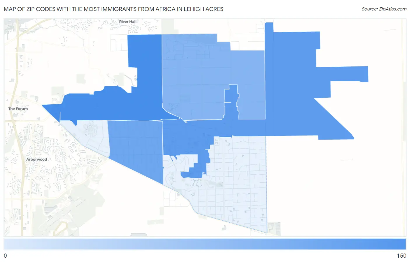 Zip Codes with the Most Immigrants from Africa in Lehigh Acres Map