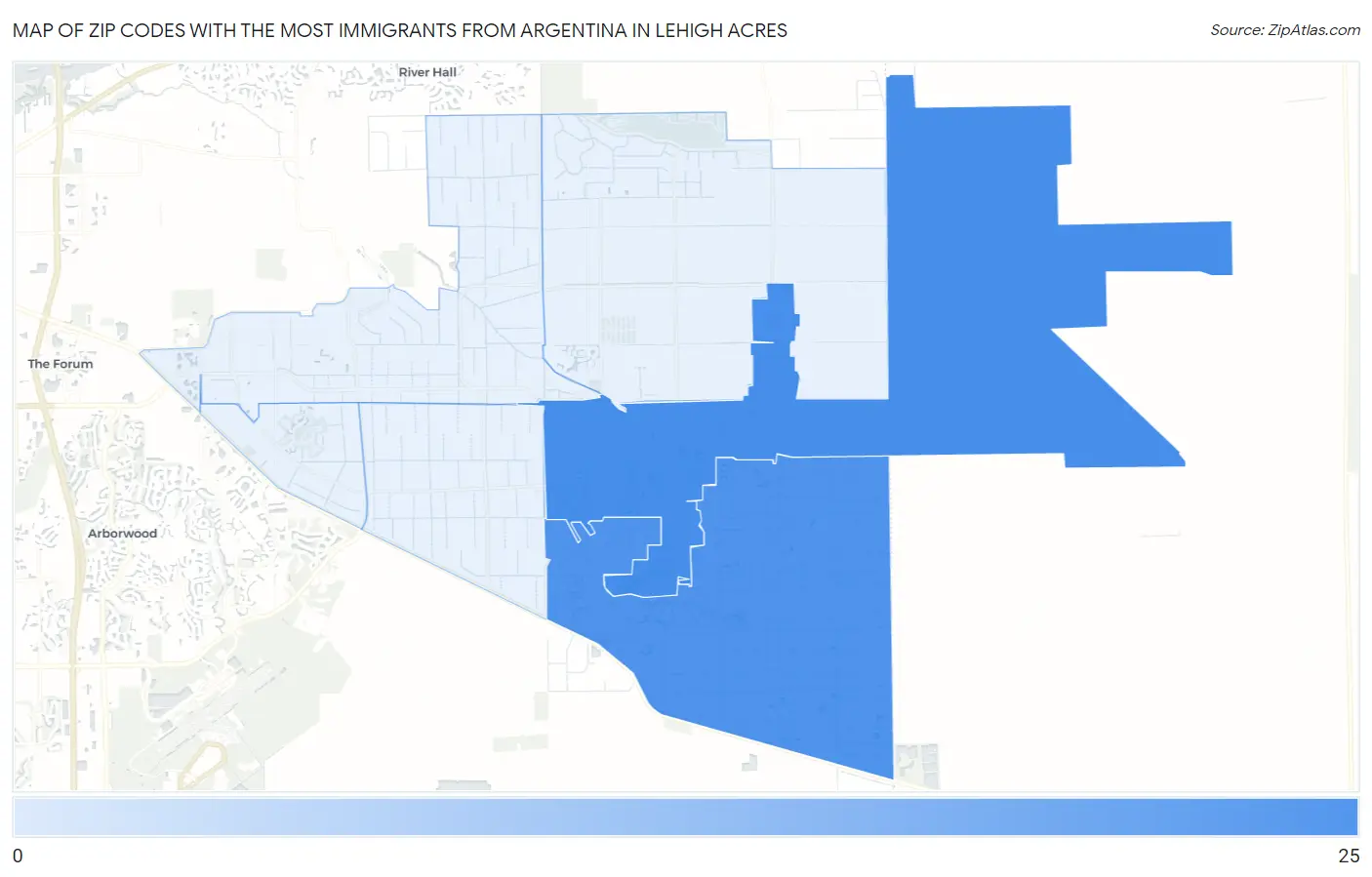 Zip Codes with the Most Immigrants from Argentina in Lehigh Acres Map