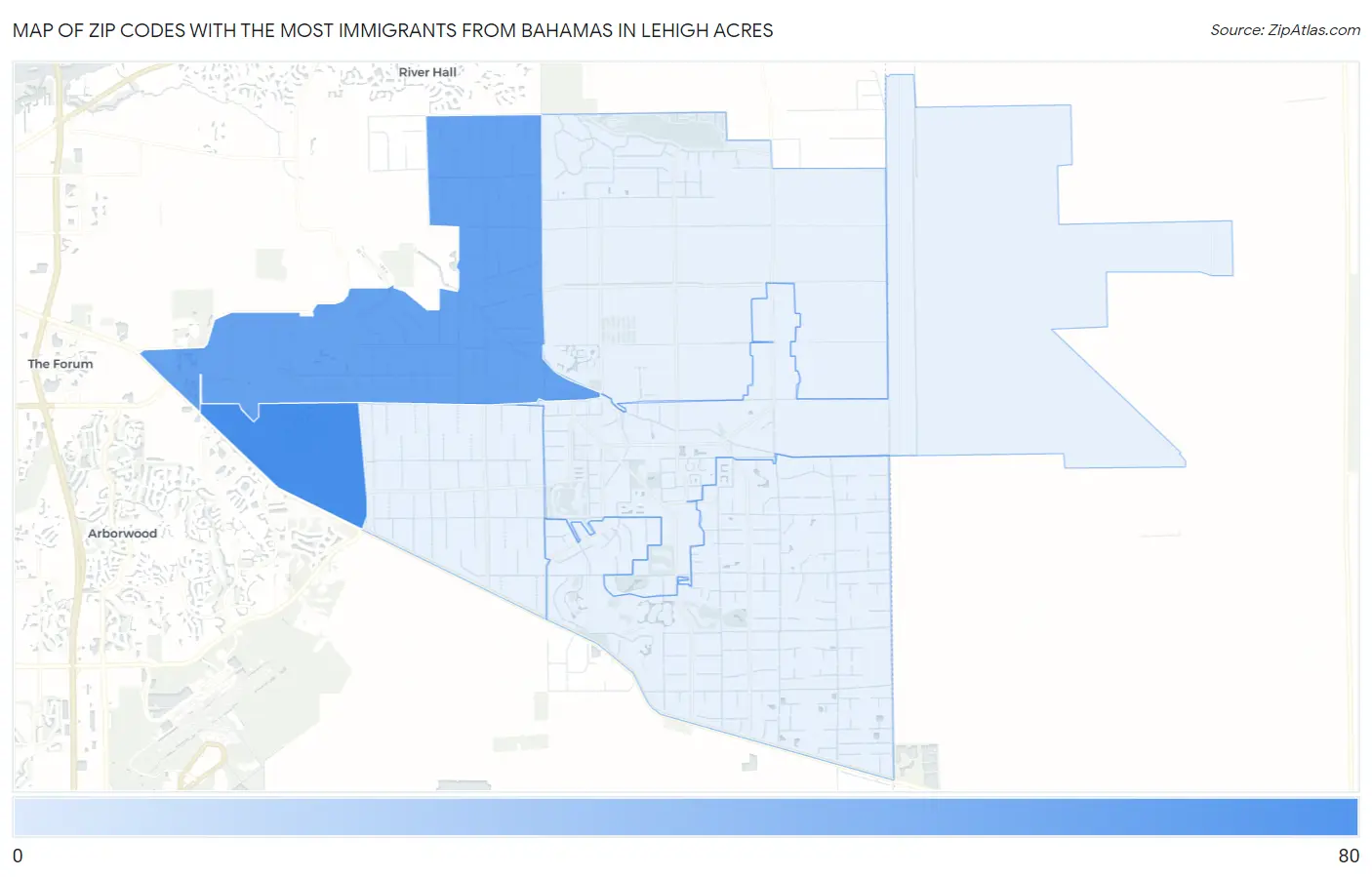 Zip Codes with the Most Immigrants from Bahamas in Lehigh Acres Map
