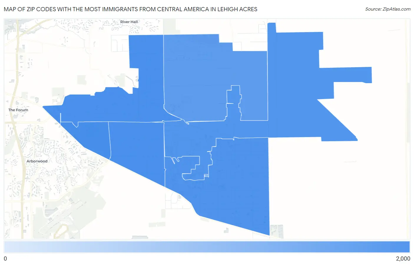 Zip Codes with the Most Immigrants from Central America in Lehigh Acres Map