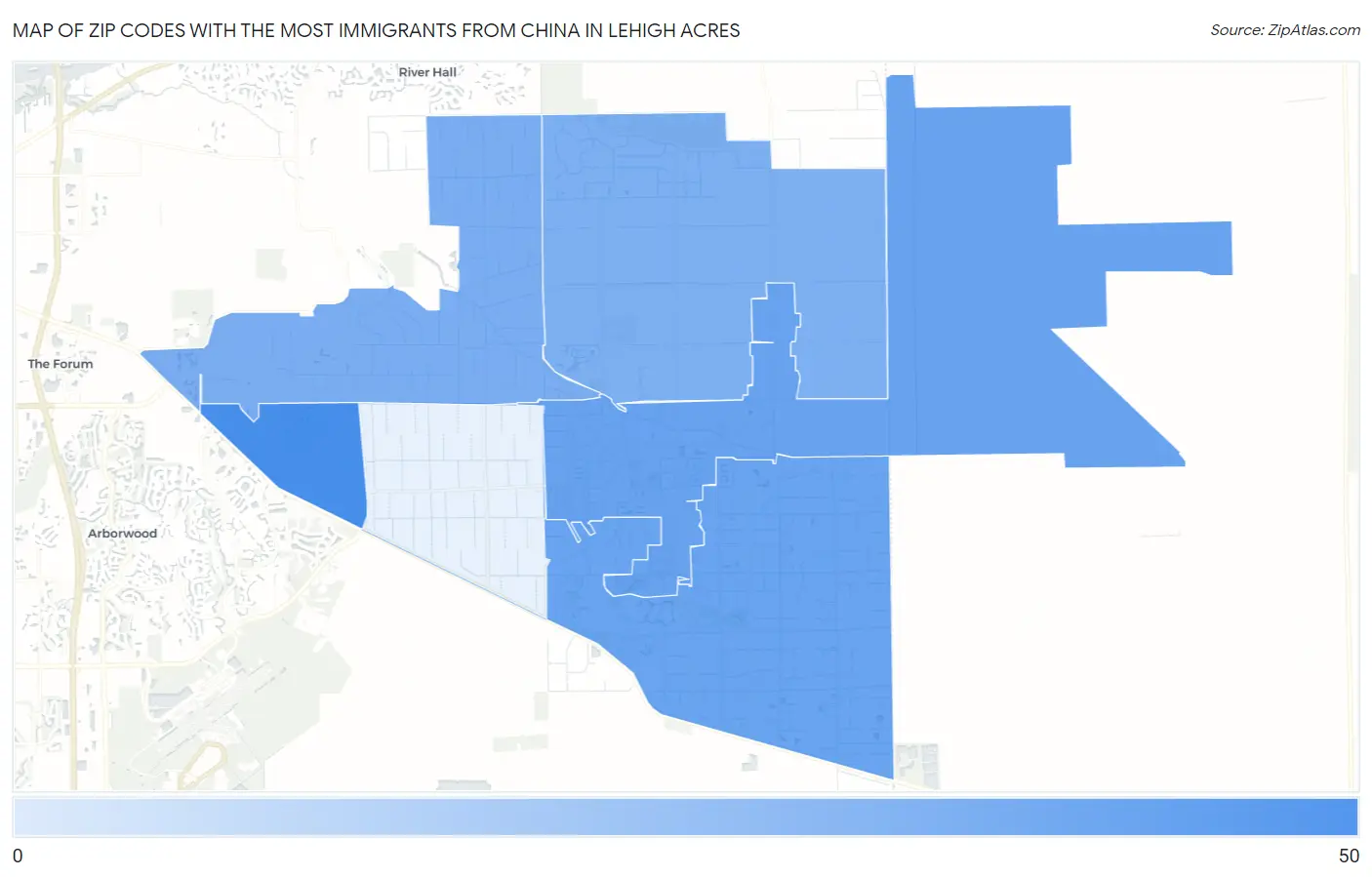 Zip Codes with the Most Immigrants from China in Lehigh Acres Map