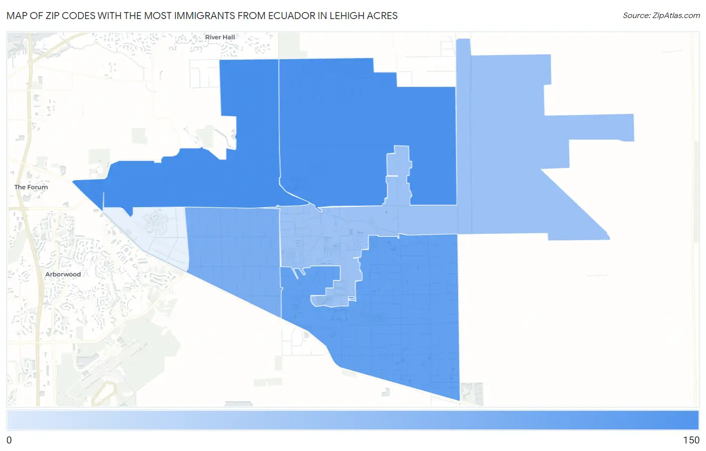 Zip Codes with the Most Immigrants from Ecuador in Lehigh Acres Map