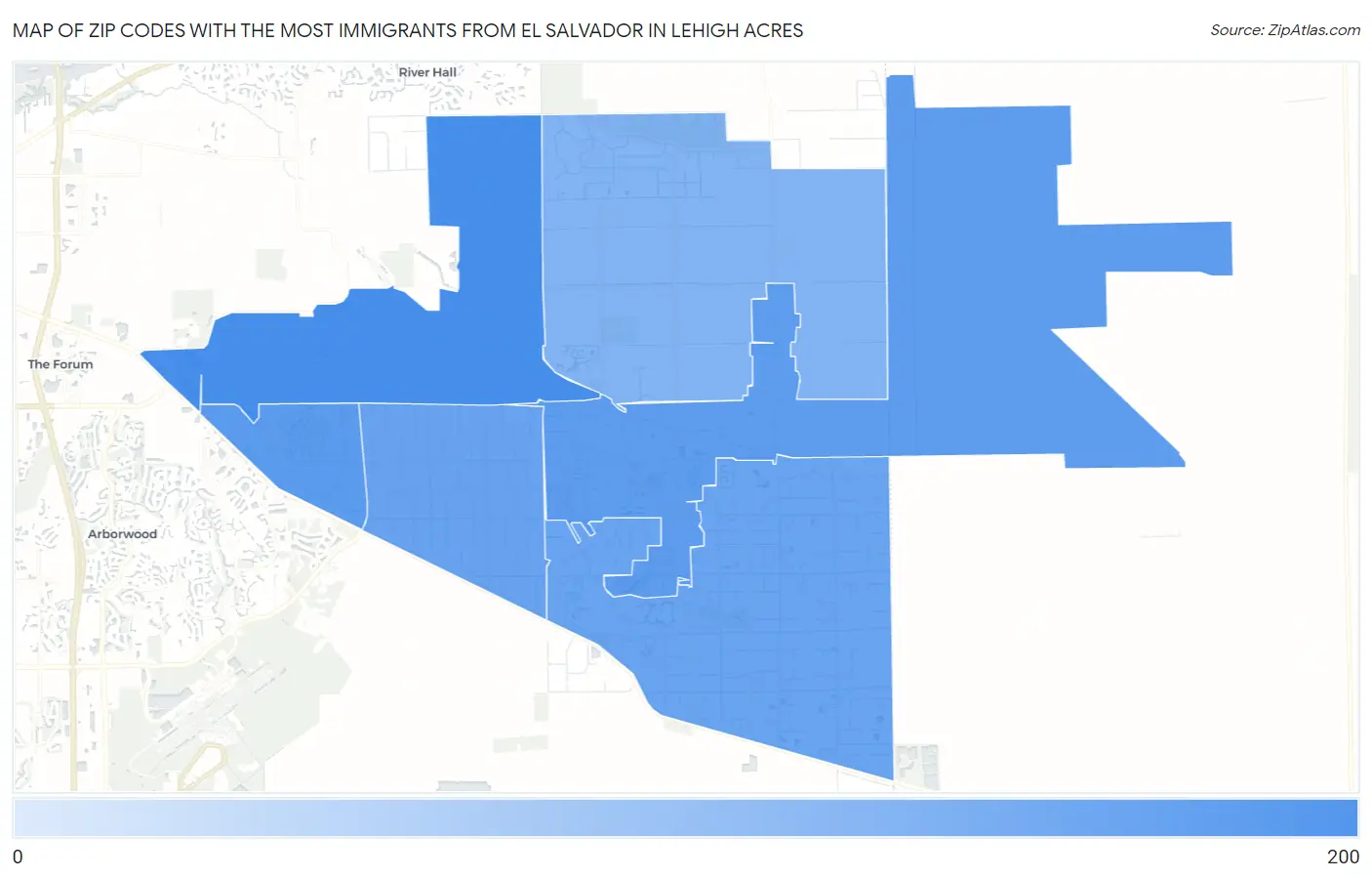 Zip Codes with the Most Immigrants from El Salvador in Lehigh Acres Map