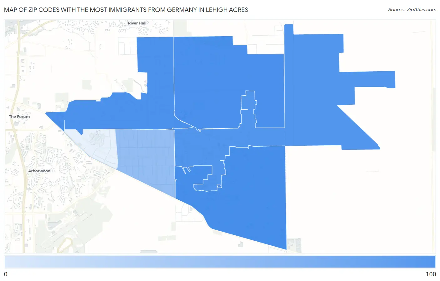 Zip Codes with the Most Immigrants from Germany in Lehigh Acres Map