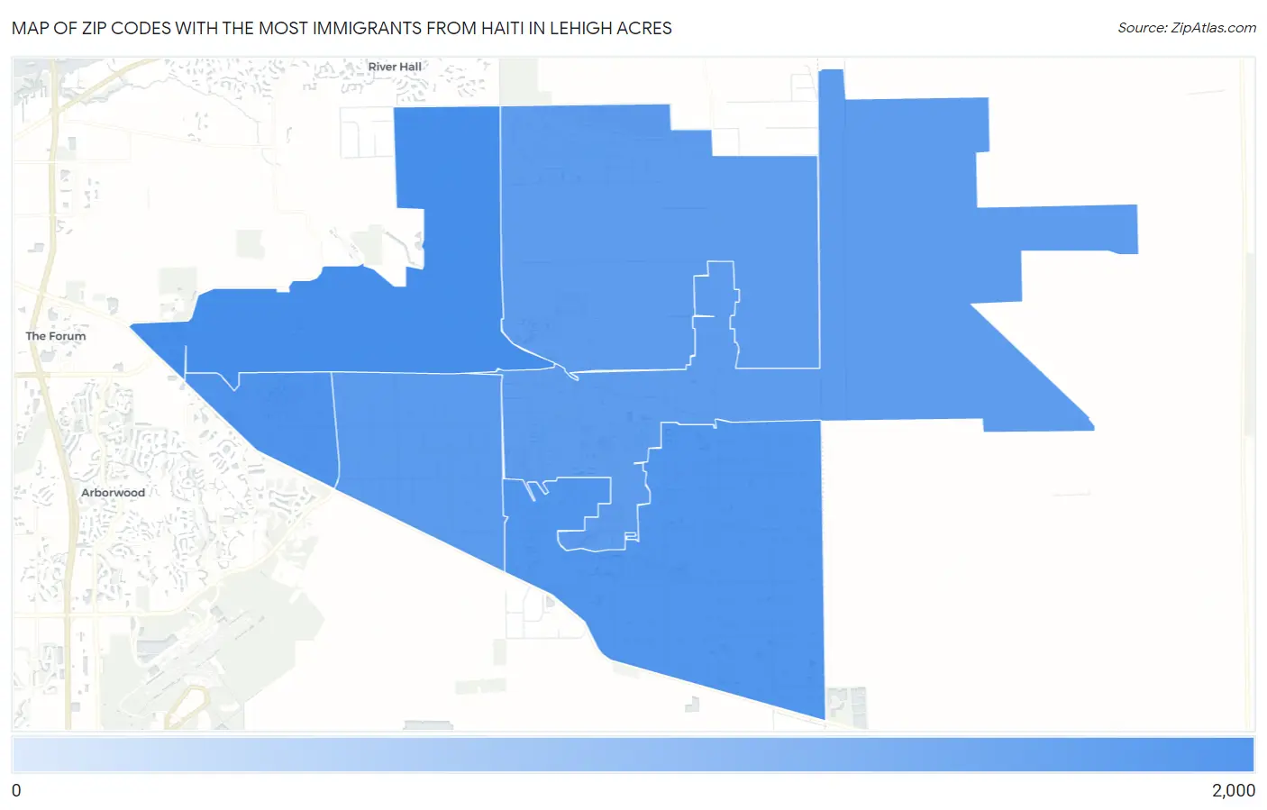 Zip Codes with the Most Immigrants from Haiti in Lehigh Acres Map