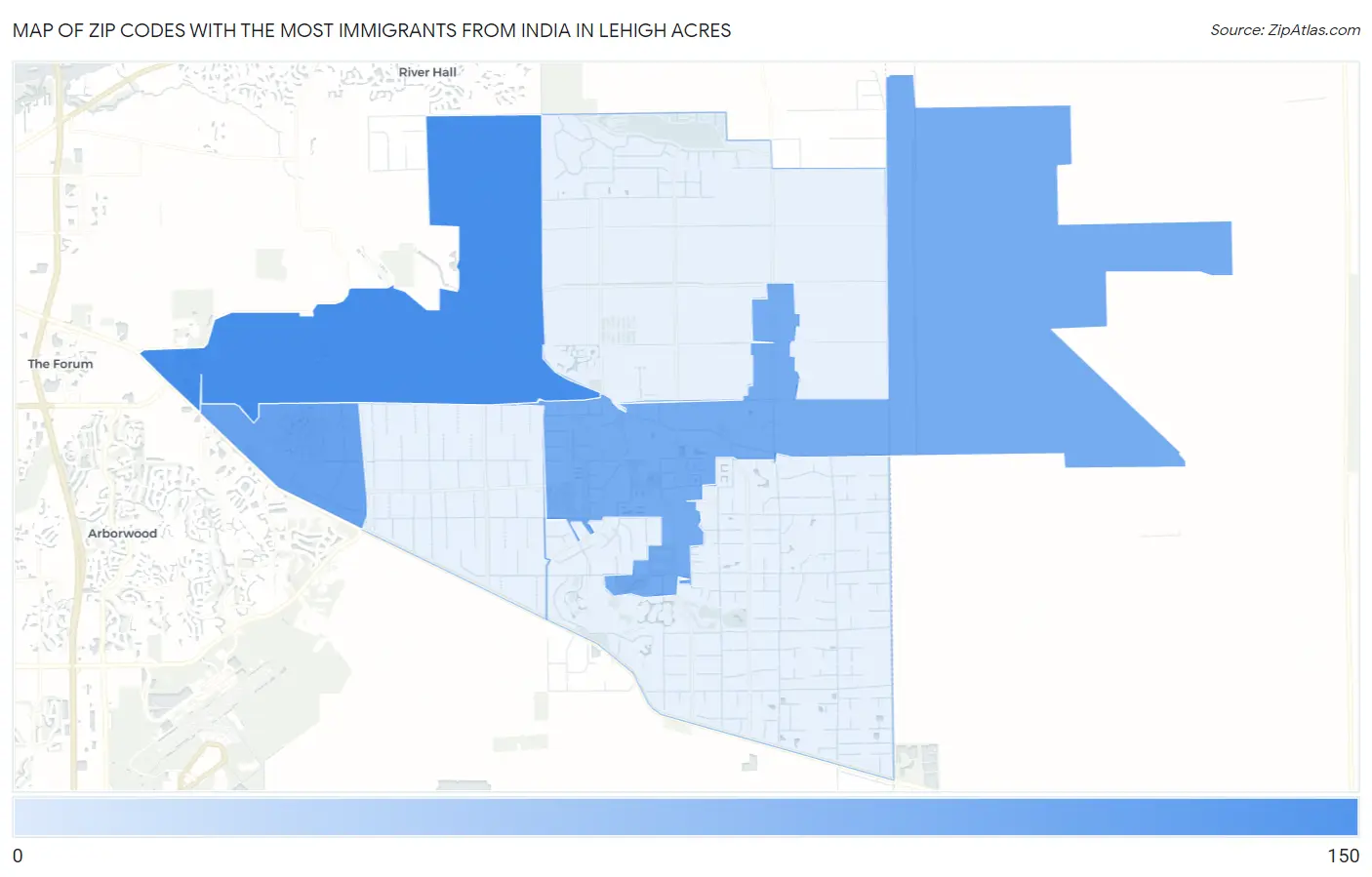 Zip Codes with the Most Immigrants from India in Lehigh Acres Map