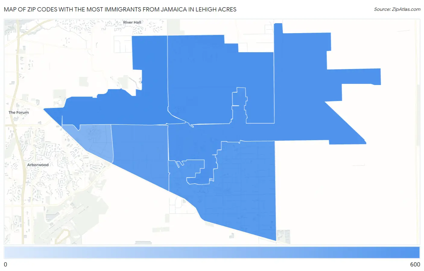 Zip Codes with the Most Immigrants from Jamaica in Lehigh Acres Map