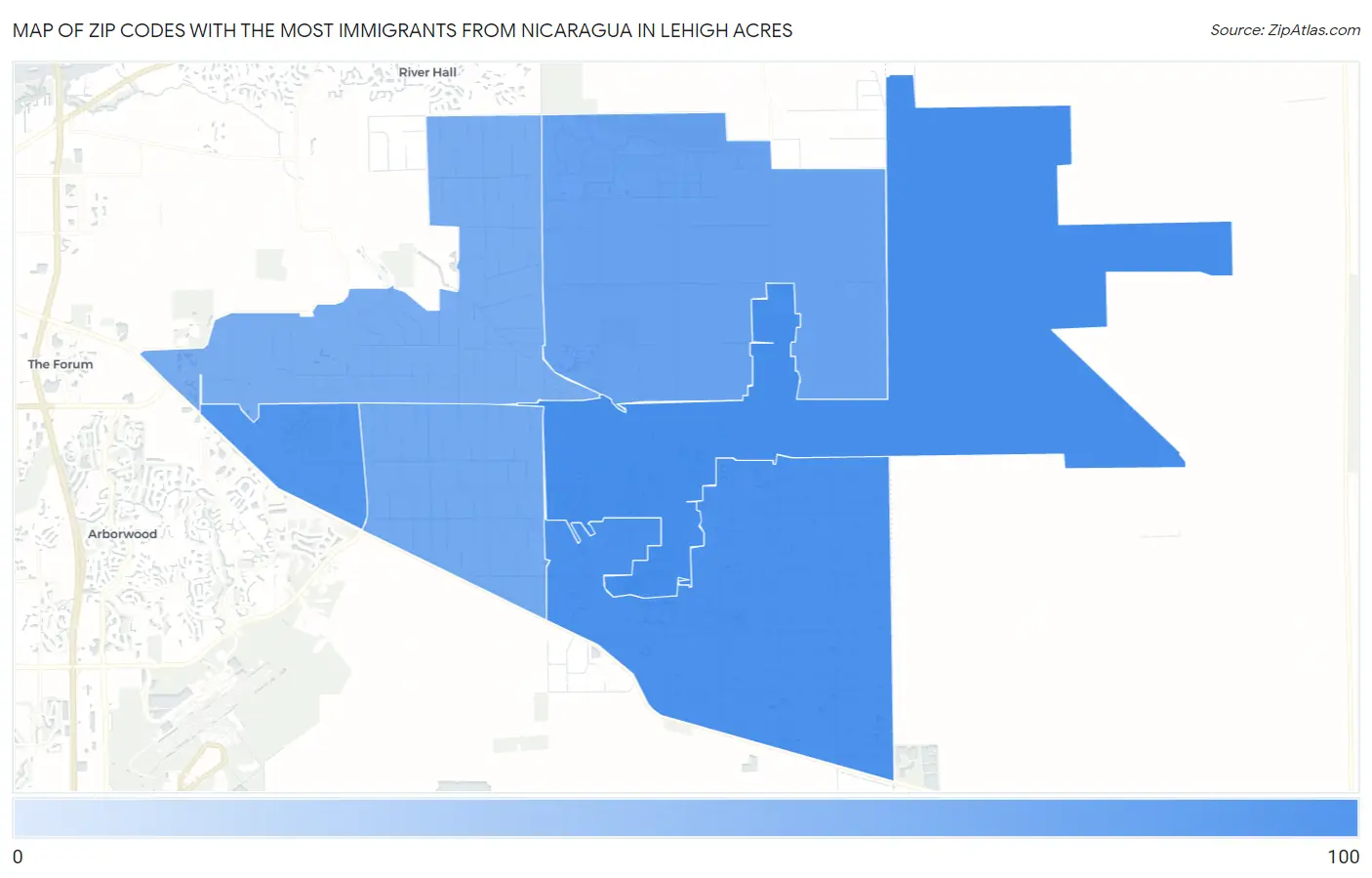 Zip Codes with the Most Immigrants from Nicaragua in Lehigh Acres Map