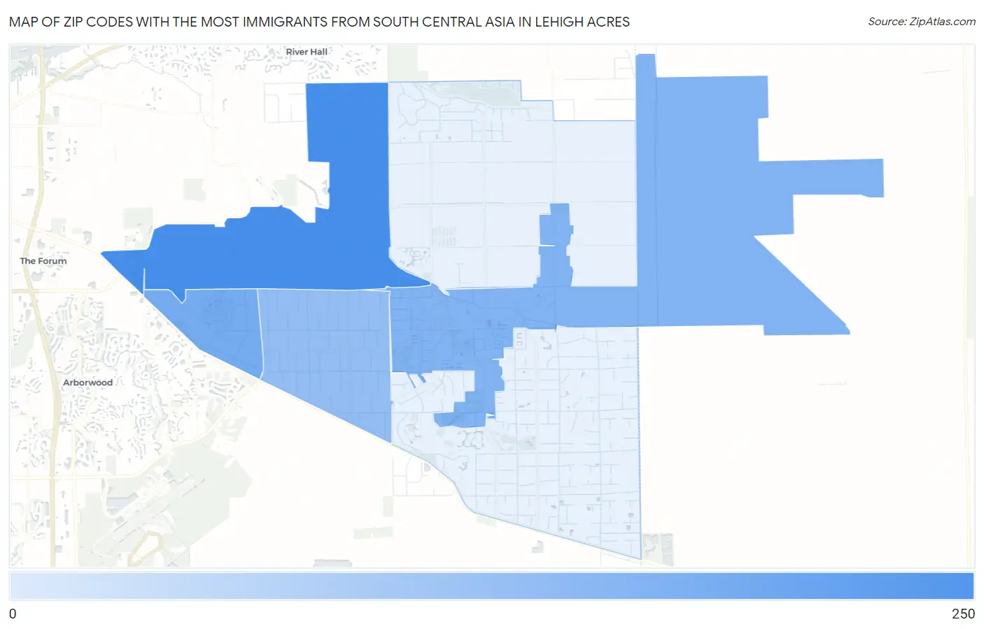Zip Codes with the Most Immigrants from South Central Asia in Lehigh Acres Map