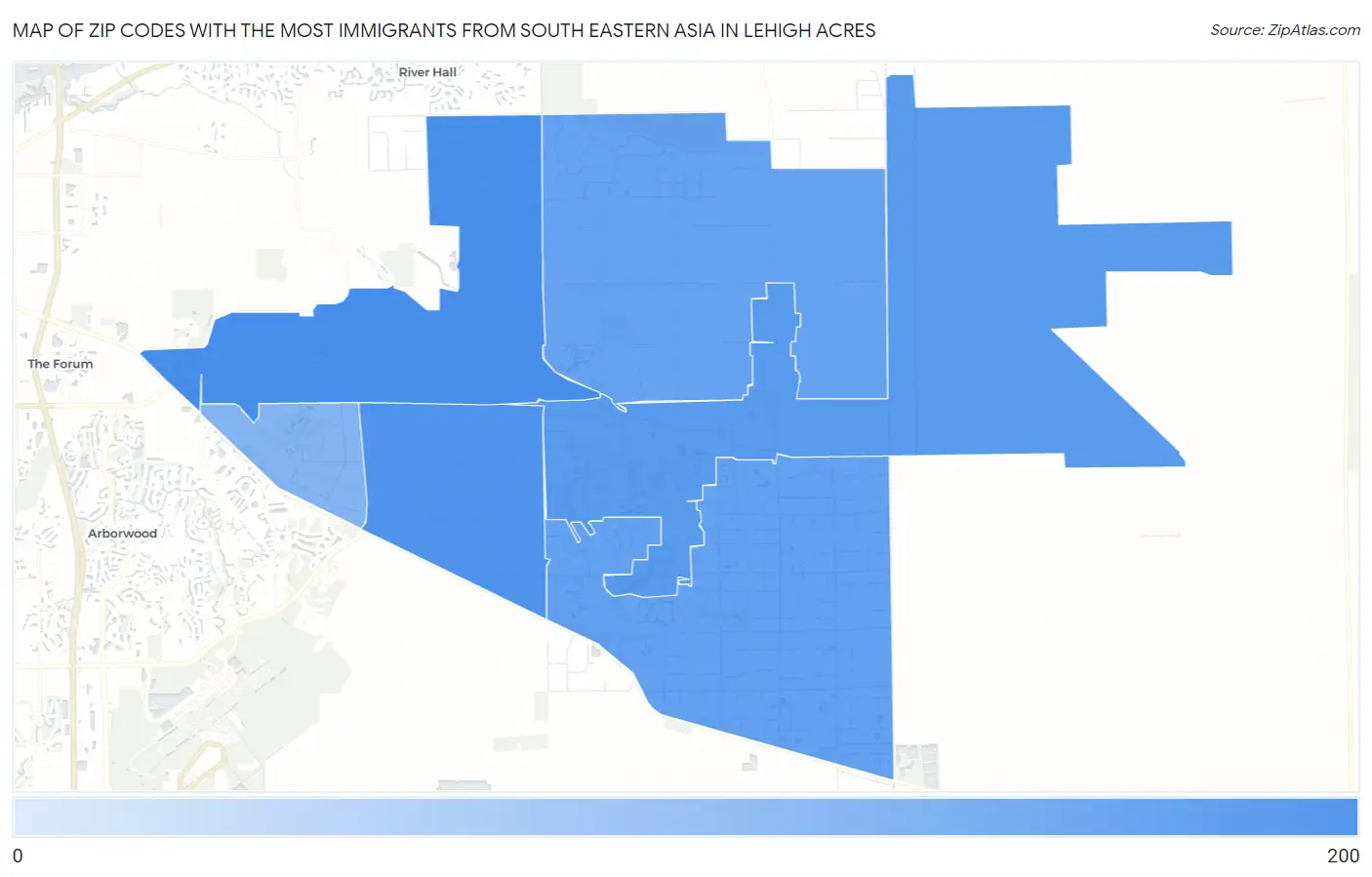 Zip Codes with the Most Immigrants from South Eastern Asia in Lehigh Acres Map