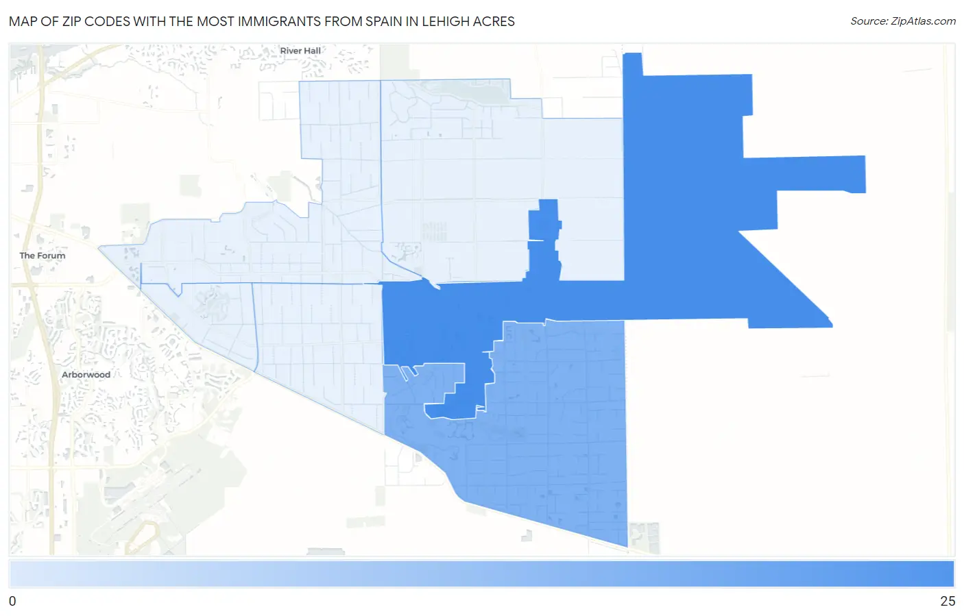 Zip Codes with the Most Immigrants from Spain in Lehigh Acres Map