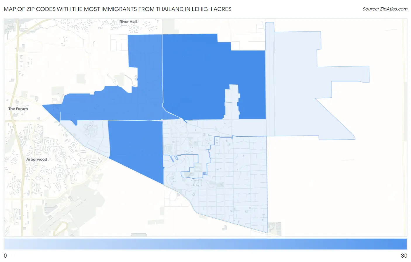 Zip Codes with the Most Immigrants from Thailand in Lehigh Acres Map