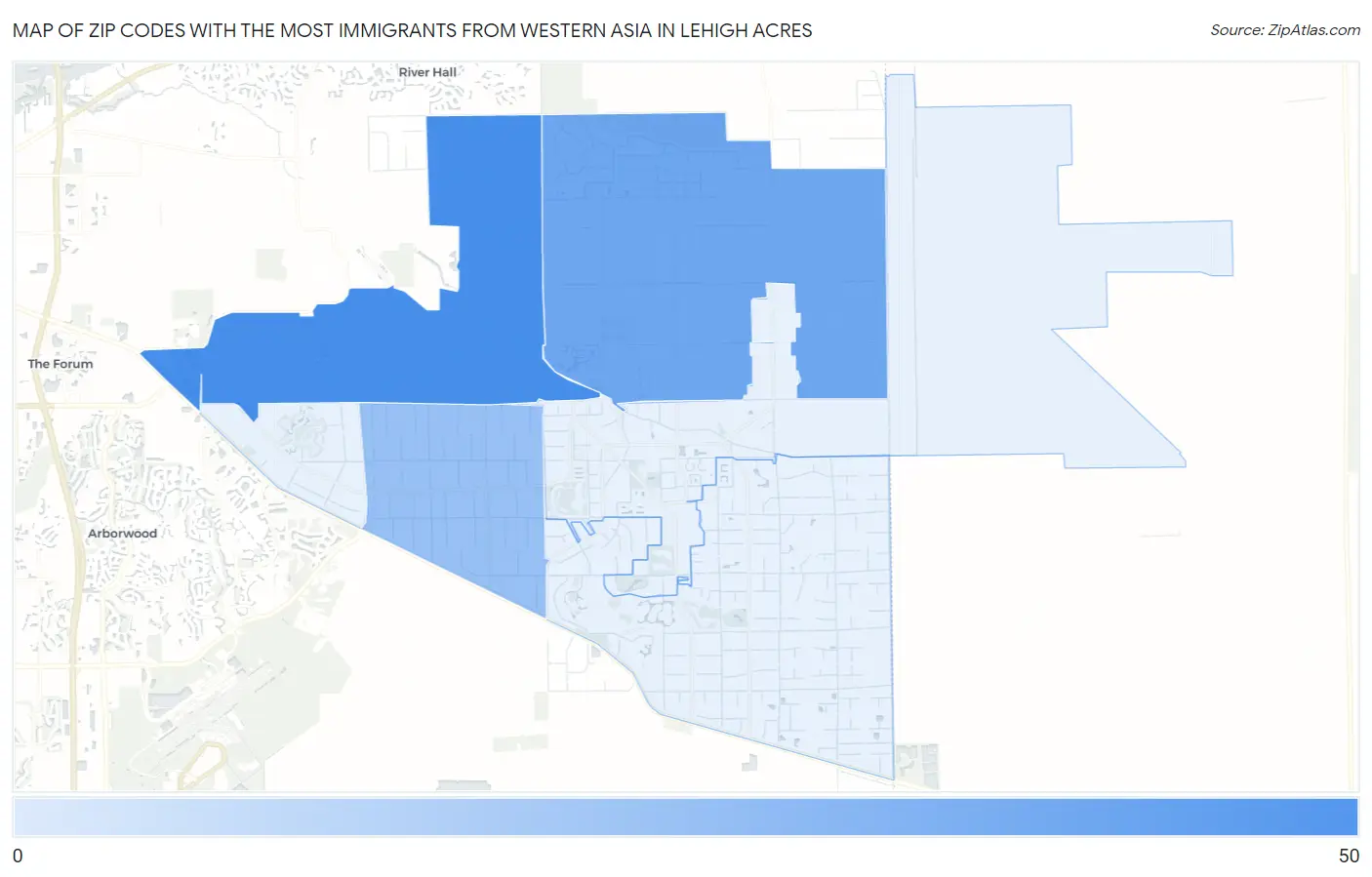Zip Codes with the Most Immigrants from Western Asia in Lehigh Acres Map